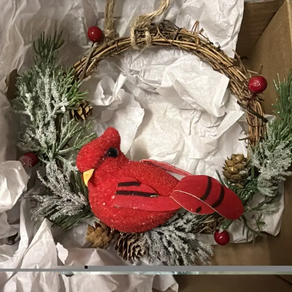 2pcs Small Christmas Wreath with Cardinal, 9-inch Mini Wreaths